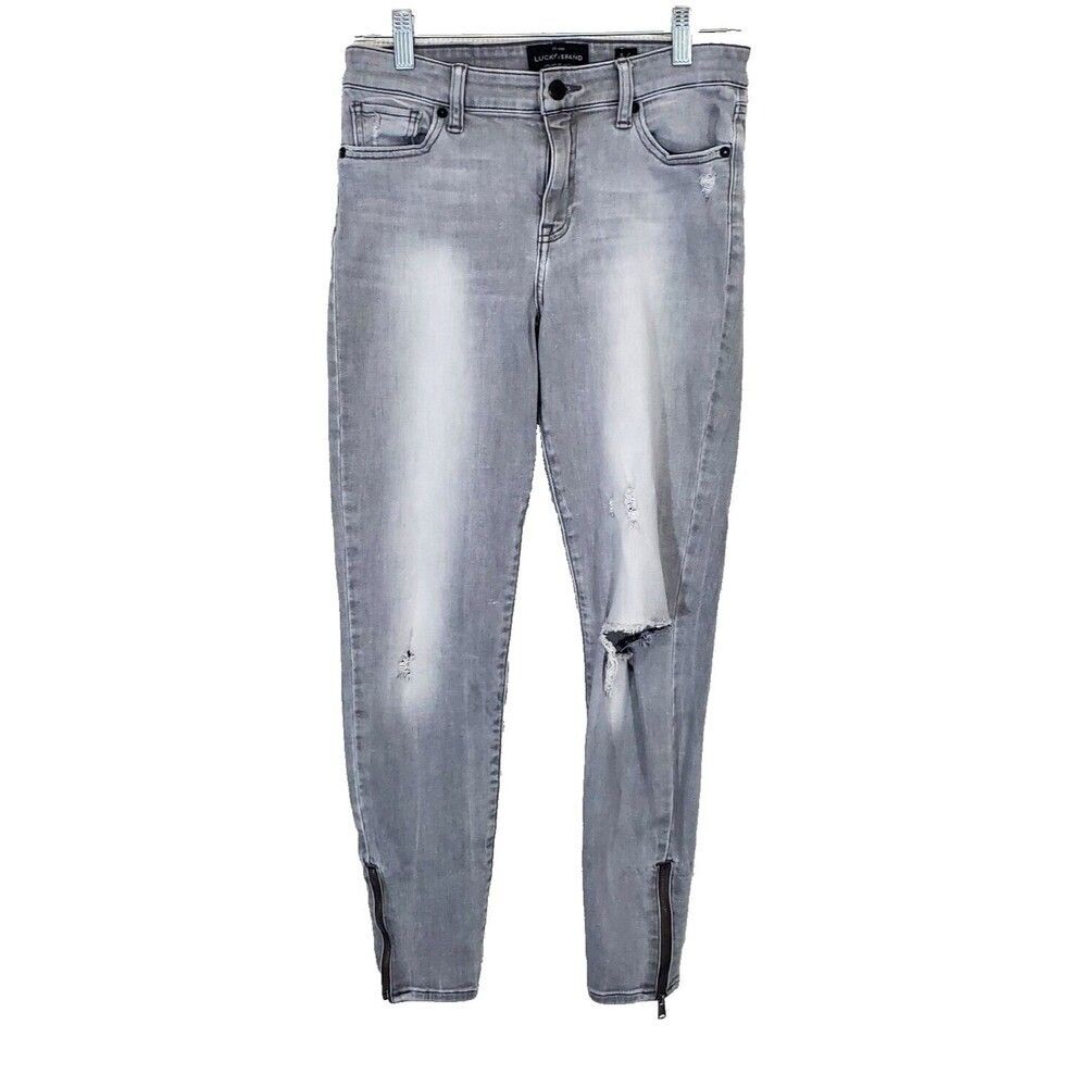 Lucky Brand Jeans Womens 6 28 Gray Ava Super Skinny Stretch Denim Distressed